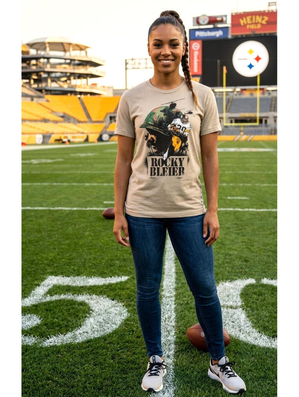STEEL CITY x Rocky Bleier Pittsburgh Steelers T-Shirt NFL Football Women SMALL